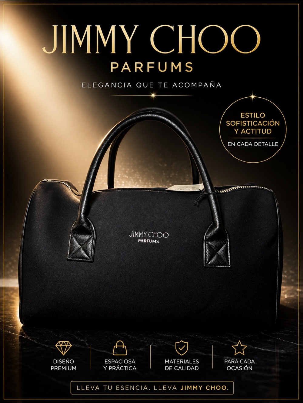 Jimmy Choo Black  travel duffel with pop Handles